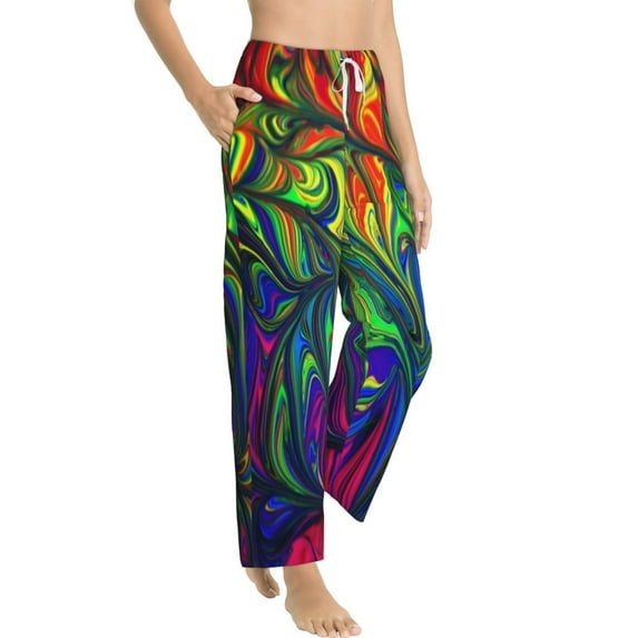 Goofa Pride Rainbow Printed Soft Pajama Pants for Women, Wide Leg Comfy Casual Lounge Yoga Pants-Medium