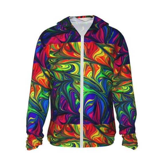 Goofa Pride Rainbow Printed Women's UPF 50+ Sun Protection Hoodie Jacket Lightweight Long Sleeve Sun Shirt for Women with Pocket Hiking Outdoor-X-Large