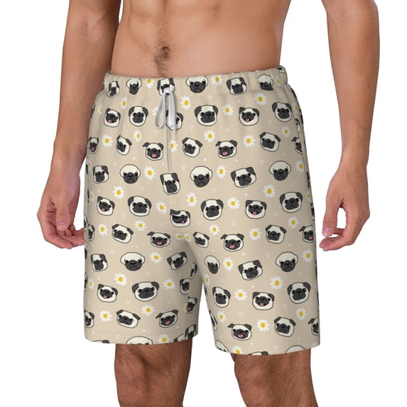 Goofa Pug Dog Face Printed Men's Swim Trunks Board Shorts Quick Dry Mens Swimming Trunks with Compression Liner,Breathable Fit Hawaii Beach Shorts-3X-Large