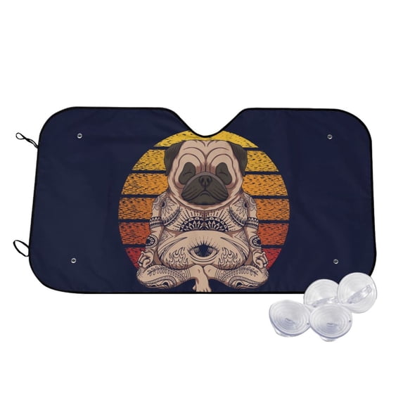 Goofa Pug dog Yoga Printed Car Windshield Sunshade,Foldable Reflective Sun Visor,UV Protection Heat Blocker Sunshade,Car Cooling Accessory-Small