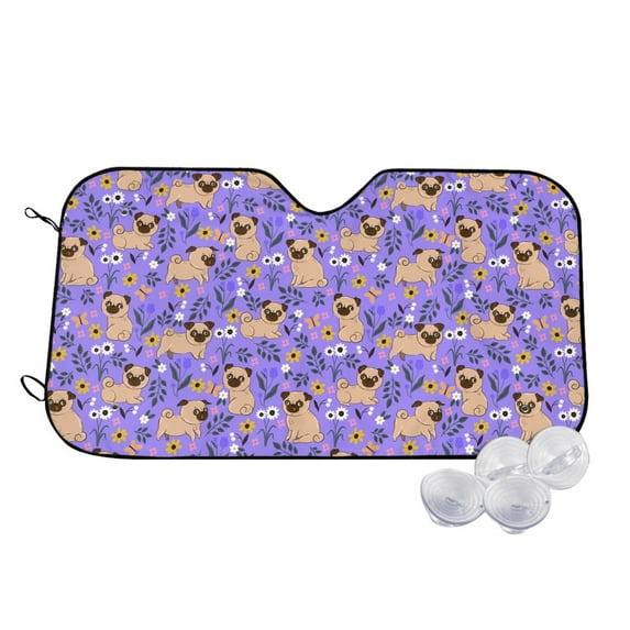 Goofa Pugs and Flowers Printed Car Windshield Sunshade,Foldable Reflective Sun Visor,UV Protection Heat Blocker Sunshade,Car Cooling Accessory-
