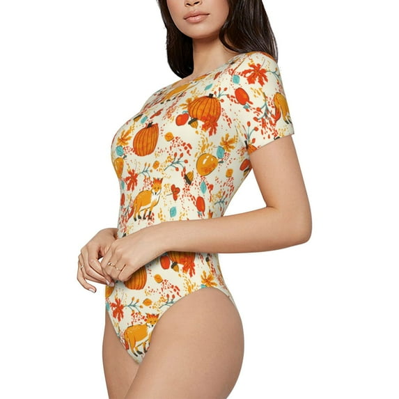 Goofa Pumpkin Fall Pears Printed Women Rash Guard Short Sleeve,Tummy control Swimsuit Surfing Swimsuit Bathing Suit One Piece Swimsuit UPF 50-Large