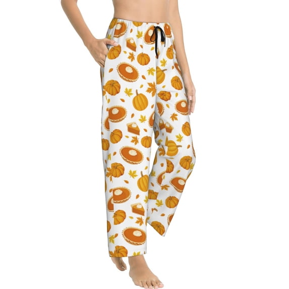 Goofa Pumpkin Maple Leaves Printed Soft Pajama Pants for Women, Wide Leg Comfy Casual Lounge Yoga Pants-Medium