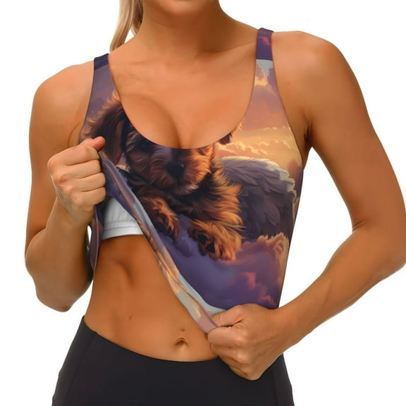 Goofa Puppy Lying On A Cloud Printed Sports Bras for Women, High Impact Running Bra Workout Crop Tank Tops Longline Sports Bra Push up-Small