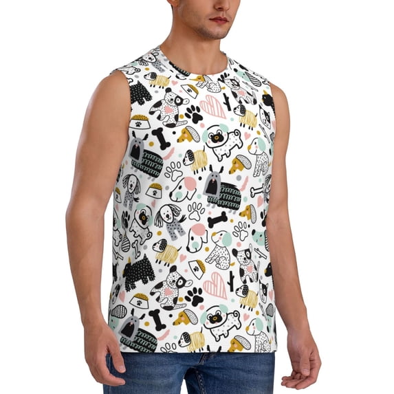 Goofa Puppy Printed Men's Sleeveless T-Shirt - Athletic Gym Workout Tank Top for Men - Moisture-Wicking, UPF 30+ Quick-Dry Muscle Tee-XX-Large