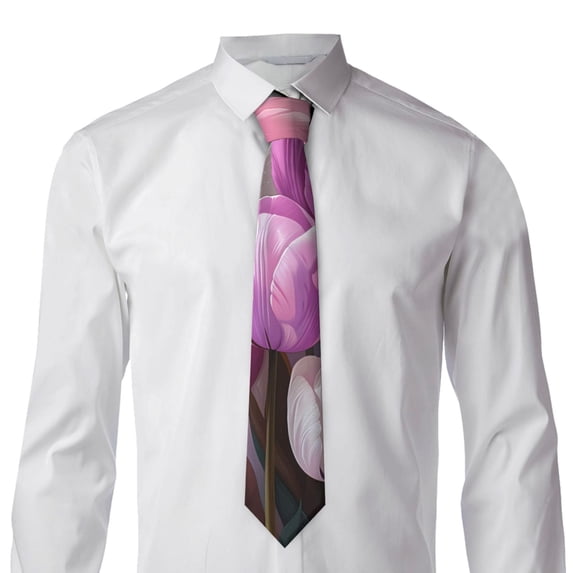 Goofa Purple And Pink Tulip Bouquet Pattern Men's Necktie Classic Silk Tie Woven Jacquard Neck Ties Necktie for Business and Wedding Formal Neckties