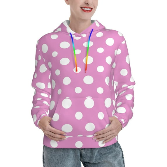 Goofa Purple And White Polka Dot for Women's Hooded Sweatshirt with Eye-catching Drawstrings- Lightweight Pullover Hoodie with Kangaroo Pocket, Perfect for Everyday Wear-