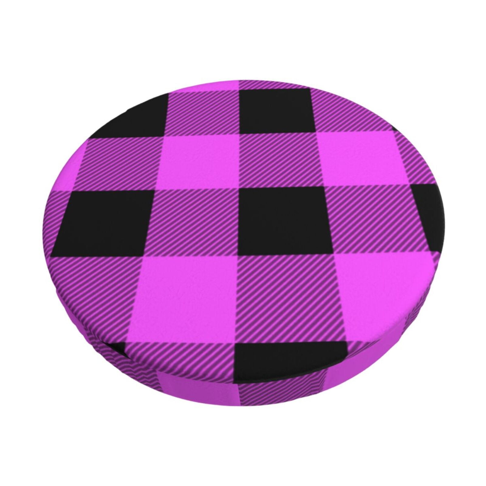 Goofa Purple Black Buffalo Plaid Printed Stool Covers Round, Waterproof