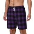 thumbnail image 1 of Goofa Purple Black Plaid Printed Men's Swim Trunks Board Shorts Quick Dry Mens Swimming Trunks with Compression Liner,Breathable Fit Hawaii Beach Shorts-Medium, 1 of 9