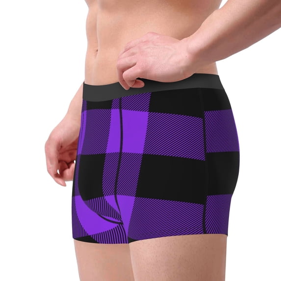 Goofa Purple Buffalo Plaid Printed Men's Boxer Briefs Underwear, Moisture-Wicking Underwear, Trunk,Soft and Breathable Cotton Underwear-Large