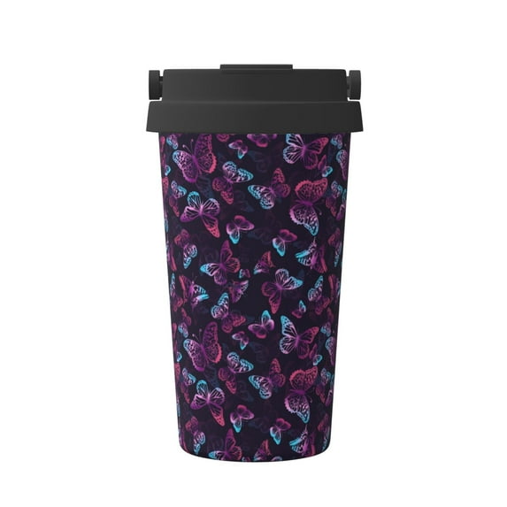 Goofa Purple Butterfly for Insulated Travel Coffee Mug Spill Proof Leak Proof 16 OZCoffee Tumbler Reusable Coffee Cups with Lids Thermos for Hot and Cold Drink