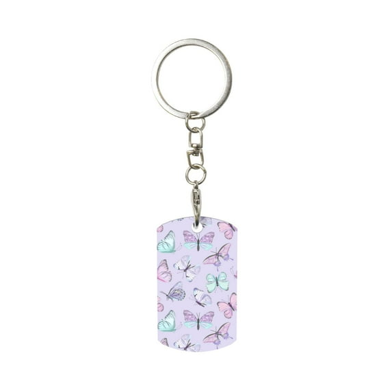 Goofa Purple Butterfly Printed Rectangular Metal Keychain Bag Charm Floral Charm for Purse Keys Metal Keyring Gift for Women Accessories