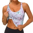 thumbnail image 1 of Goofa Purple Butterfly Printed Sports Bras for Women, High Impact Running Bra Workout Crop Tank Tops Longline Sports Bra Push up-X-Large, 1 of 9