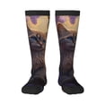 thumbnail image 1 of Goofa Purple Flower Lazy Cat Pattern Adult Stockings, Color-Block Knee High Socks, Comfortable and Breathable, Soft and Stretchable, Sports, and Decoration, 1 of 6