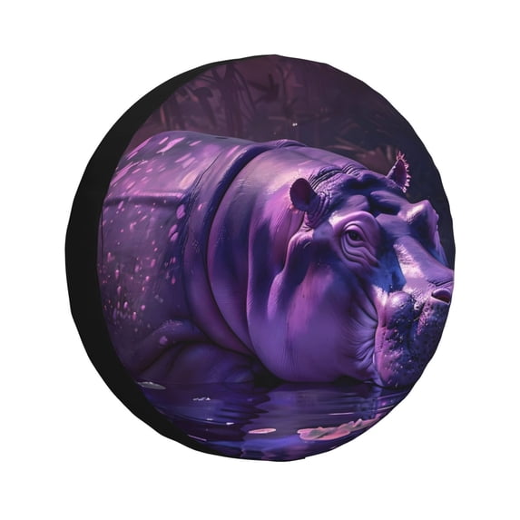 Goofa Purple Hippo In Water Pattern Universal Tire Cover for Jeep, SUV, Truck, and Trailer – Waterproof, UV-Resistant,Easy to Install, Fits 14"-17" Tires-15 inch