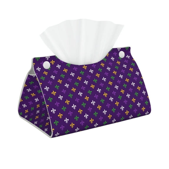 Goofa Purple Mardi Gras Pattern Triangle Square Tissue Box Cover, Modern PVC Leathe Facial Paper Holder,Decorative Holder/Organizer for Bathroom Vanity Countertop