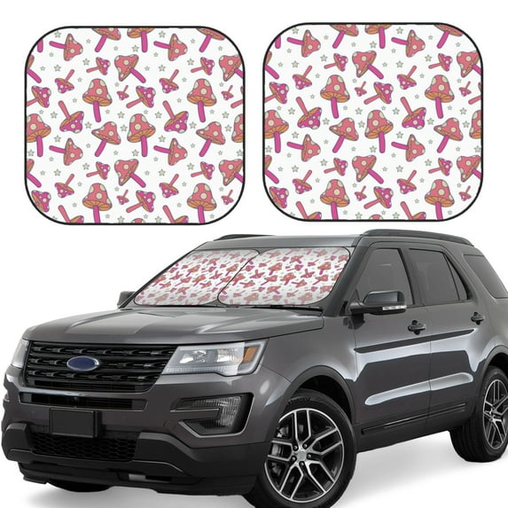 Goofa Purple Mushroom Pattern 2 Piece Car Windshield Sun Shade Foldable | Front Windshield Shade for Sun, Heat and UV Rays | Sunshade for Car Front Window-Medium