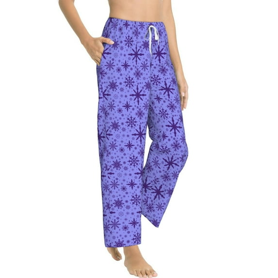 Goofa Purple Snowflake Elegance Printed Soft Pajama Pants for Women, Wide Leg Comfy Casual Lounge Yoga Pants-Small