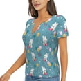 thumbnail image 1 of Goofa Rabbit And Balloon Pattern Womens Deep V Neck Low Cut Tops Casual Summer Short Sleeve Ribbed Knit T-Shirts-Small, 1 of 5