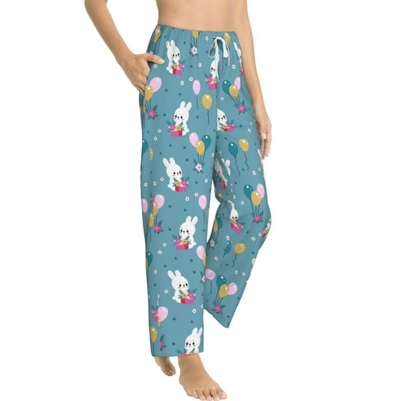 Goofa Rabbit And Balloon Printed Soft Pajama Pants for Women, Wide Leg Comfy Casual Lounge Yoga Pants-X-Large