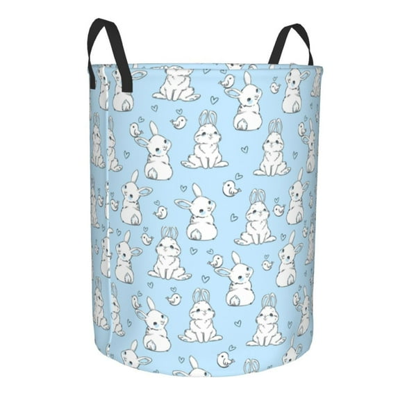 Goofa Rabbit And Bird Printed Circular Hamper,Laundry Basket with Handles,Storage Baskets Foldable,Large Capacity Laundry Hamper-Medium