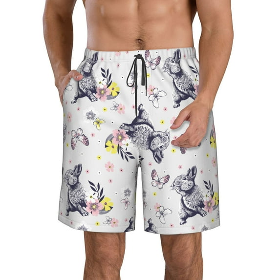 Goofa Rabbit And Butterfly Printed Mens Swim Trunks Summer Quick Dry Short Beach Swimwear Bathing Suits-Small