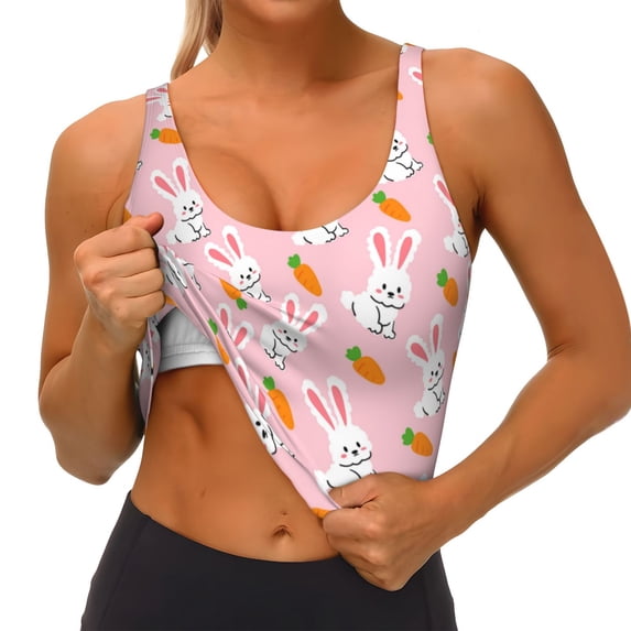 Goofa Rabbit And Carrot Printed Sports Bras for Women, High Impact Running Bra Workout Crop Tank Tops Longline Sports Bra Push up-Small
