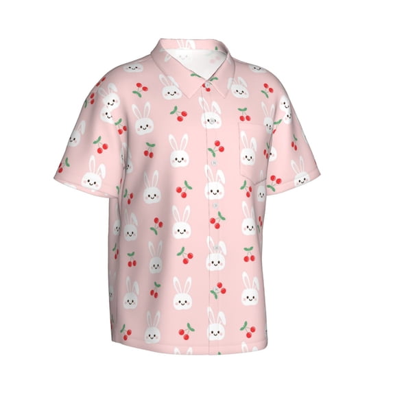 Goofa Rabbit And Cherry Hawaiian Shirt for Men, Unisex Summer Beach Casual Short Sleeve Button Down Shirts,Aloha Tropical Floral print shirt-Small