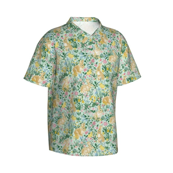 Goofa Rabbit And Chick Hawaiian Shirt for Men, Unisex Summer Beach Casual Short Sleeve Button Down Shirts,Aloha Tropical Floral print shirt-3X-Large