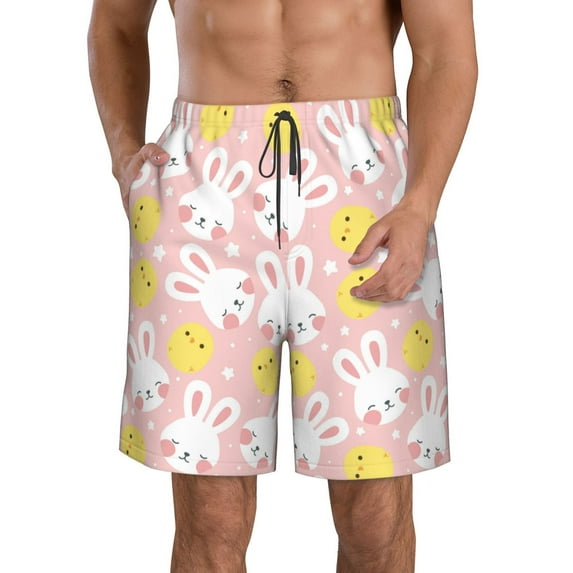 Goofa Rabbit And Chick Printed Mens Swim Trunks Summer Quick Dry Short Beach Swimwear Bathing Suits-