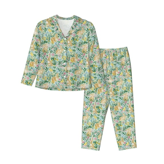 Goofa Rabbit And Chick Printed Women’s 2 Piece Pajama Set Super,Pajamas Women's Long Sleeve Sleepwear Soft Button Down Loungewear Pjs Lounge Set Nightwear-Small