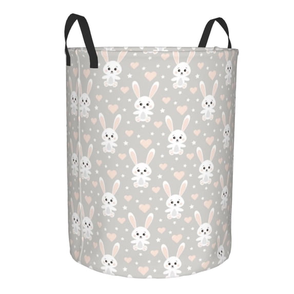 Goofa Rabbit And Heart Printed Circular Hamper,Laundry Basket with Handles,Storage Baskets Foldable,Large Capacity Laundry Hamper-