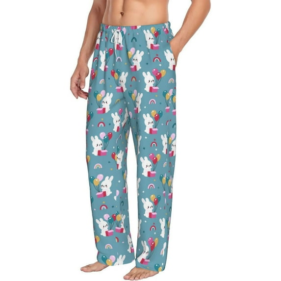 Goofa Rabbit And Rainbow Printed Soft Pajama Pants for Men, Wide Leg Comfy Casual Lounge Yoga Pants-Small