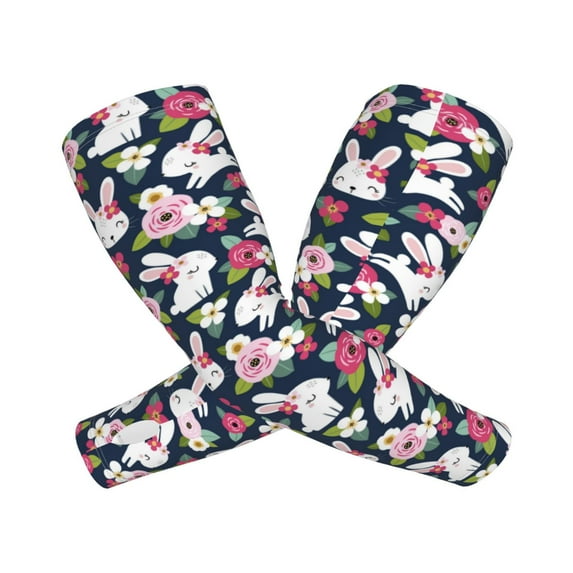 Goofa Rabbit And Rose Pattern UV Sun Protection Arm Sleeves, UPF 50 Sports Cooling Arm Compression Sleeves for Men Women Teenager