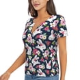 thumbnail image 1 of Goofa Rabbit And Rose Pattern Womens Deep V Neck Low Cut Tops Casual Summer Short Sleeve Ribbed Knit T-Shirts-XX-Large, 1 of 5