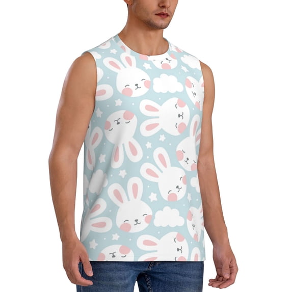 Goofa Rabbit And Star Printed Men's Sleeveless T-Shirt - Athletic Gym Workout Tank Top for Men - Moisture-Wicking, UPF 30+ Quick-Dry Muscle Tee-X-Large