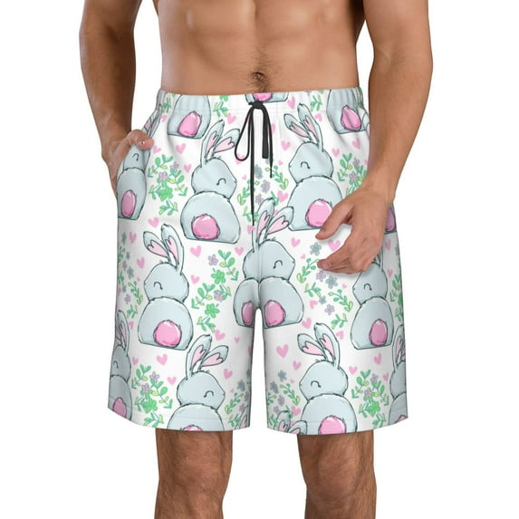 Goofa Rabbit Back View Printed Mens Swim Trunks Summer Quick Dry Short Beach Swimwear Bathing Suits-Medium