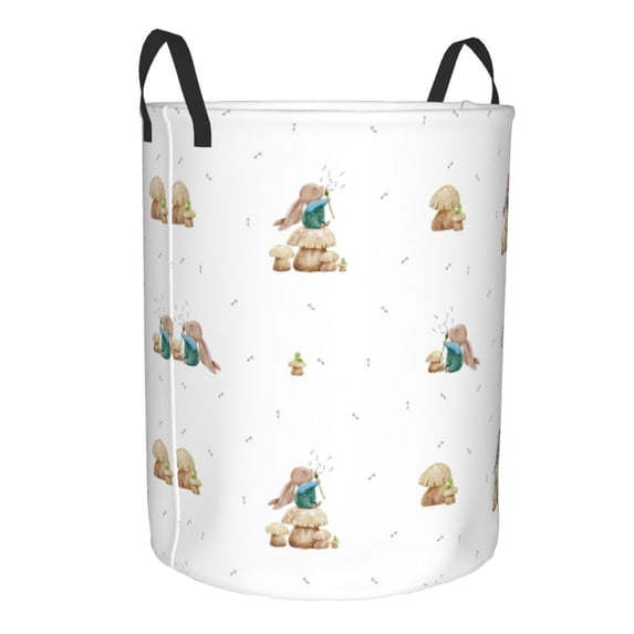 Goofa Rabbit Blowing Dandelions Printed Circular Hamper,Laundry Basket with Handles,Storage Baskets Foldable,Large Capacity Laundry Hamper-