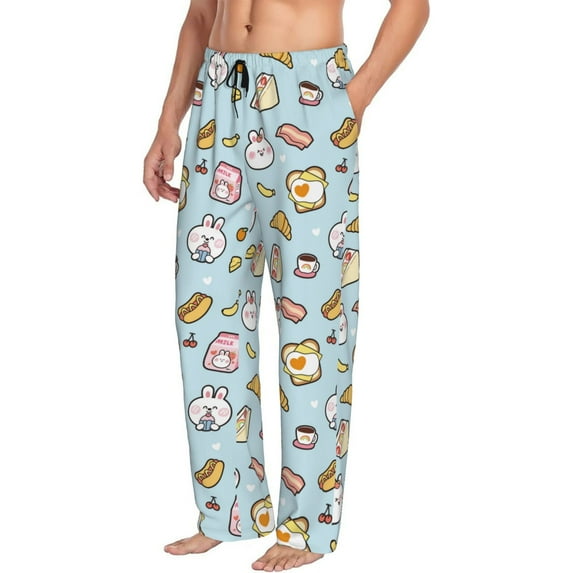 Goofa Rabbit Burger Coffee Printed Soft Pajama Pants for Men, Wide Leg Comfy Casual Lounge Yoga Pants-