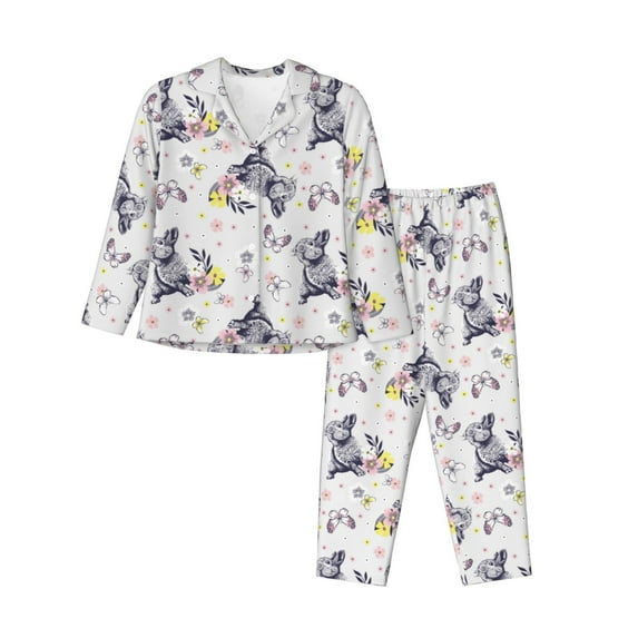 Goofa Rabbit And Butterfly Printed Women’s 2 Piece Pajama Set Super,Pajamas Women's Long Sleeve Sleepwear Soft Button Down Loungewear Pjs Lounge Set Nightwear-