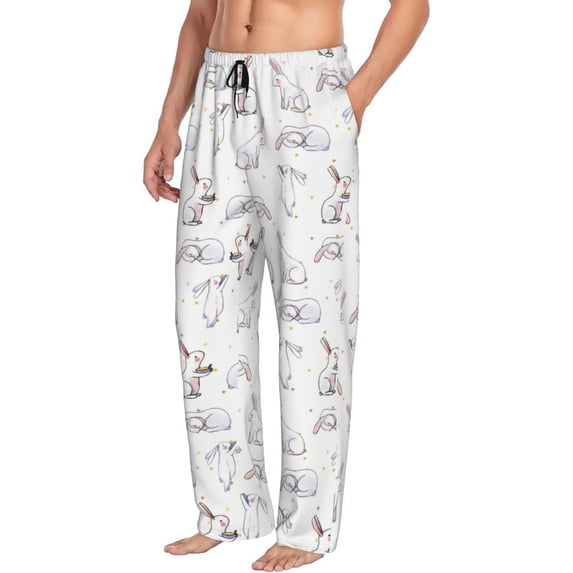 Goofa Rabbit Eating Printed Soft Pajama Pants for Men, Wide Leg Comfy Casual Lounge Yoga Pants-XX-Large