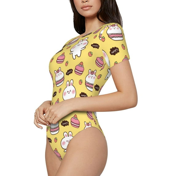 Goofa Rabbit Hunger Printed Women Rash Guard Short Sleeve,Tummy control Swimsuit Surfing Swimsuit Bathing Suit One Piece Swimsuit UPF 50-