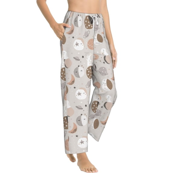 Goofa Rabbit In Space Printed Soft Pajama Pants for Women, Wide Leg Comfy Casual Lounge Yoga Pants-Medium