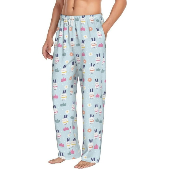 Goofa Rabbit In The Rain Printed Soft Pajama Pants for Men, Wide Leg Comfy Casual Lounge Yoga Pants-Small