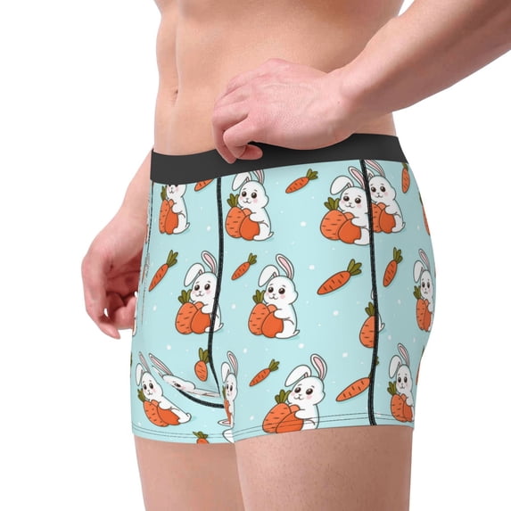 Goofa Rabbit Is Eating Carrots Printed Men's Boxer Briefs Underwear, Moisture-Wicking Underwear, Trunk,Soft and Breathable Cotton Underwear-