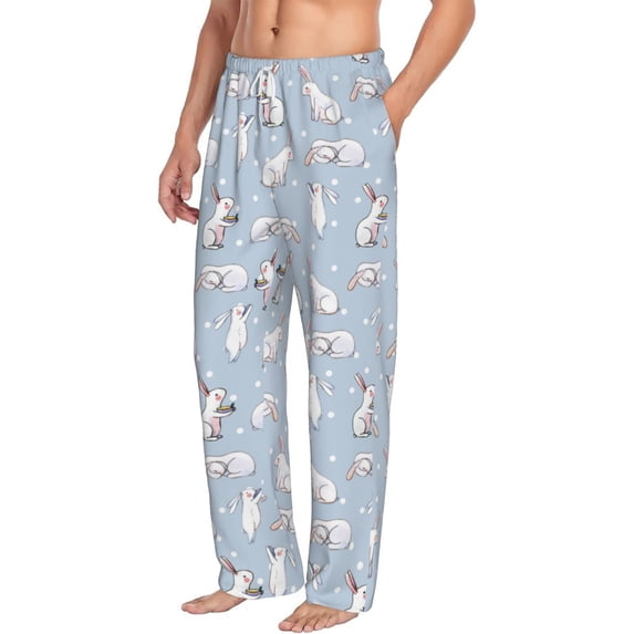 Goofa Rabbit Is Eating Carrots Printed Soft Pajama Pants for Men, Wide Leg Comfy Casual Lounge Yoga Pants-Large