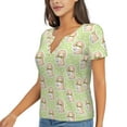 thumbnail image 1 of Goofa Rabbit With Tie Pattern Womens Deep V Neck Low Cut Tops Casual Summer Short Sleeve Ribbed Knit T-Shirts-Large, 1 of 5