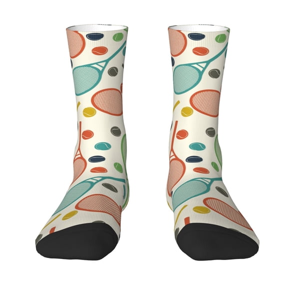 Goofa Racket and Tennis Ball Printed Men's Crew Socks, Soft Durable Breathable Moisture-Wicking with Odor Control Cotton socks