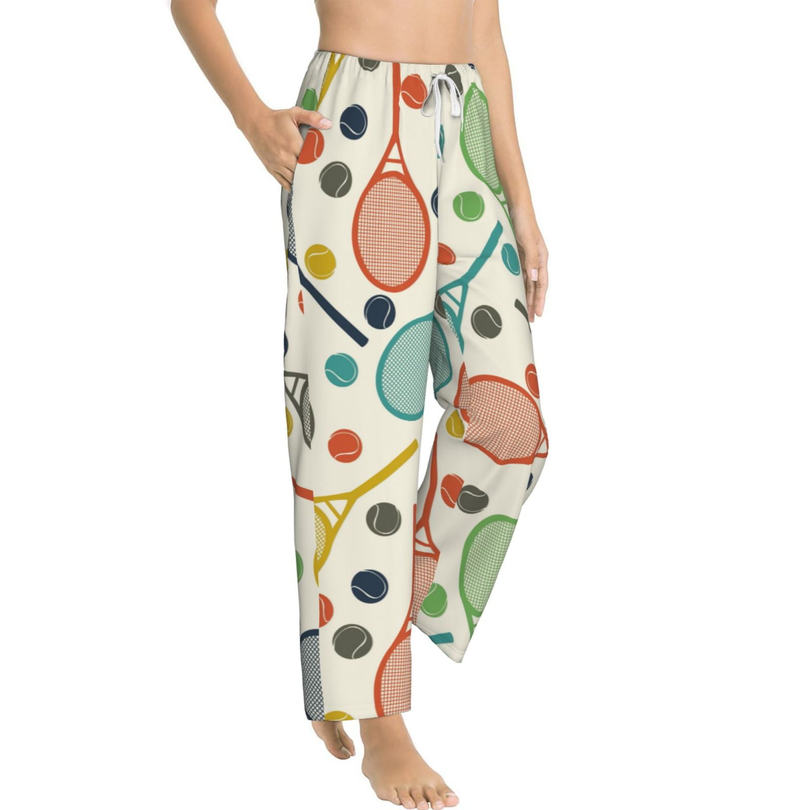 Goofa Racket and Tennis Ball Printed Soft Pajama Pants for Women, Wide ...