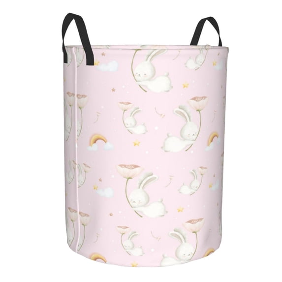 Goofa Rainboe And Rabbit Printed Circular Hamper,Laundry Basket with Handles,Storage Baskets Foldable,Large Capacity Laundry Hamper-Medium